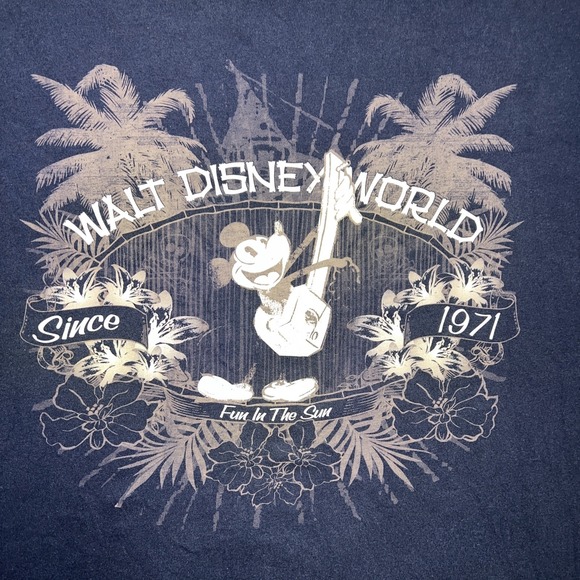 VTG Disney Parks T Shirt Men's Sz XL Blue Ringer Ukulele Floral Double Sided Tee - Picture 4 of 9